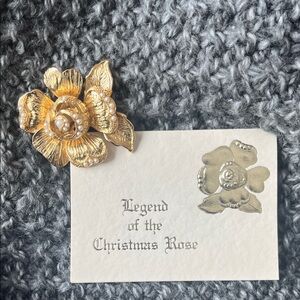 Gold Floral Brooch with Pearl Accents